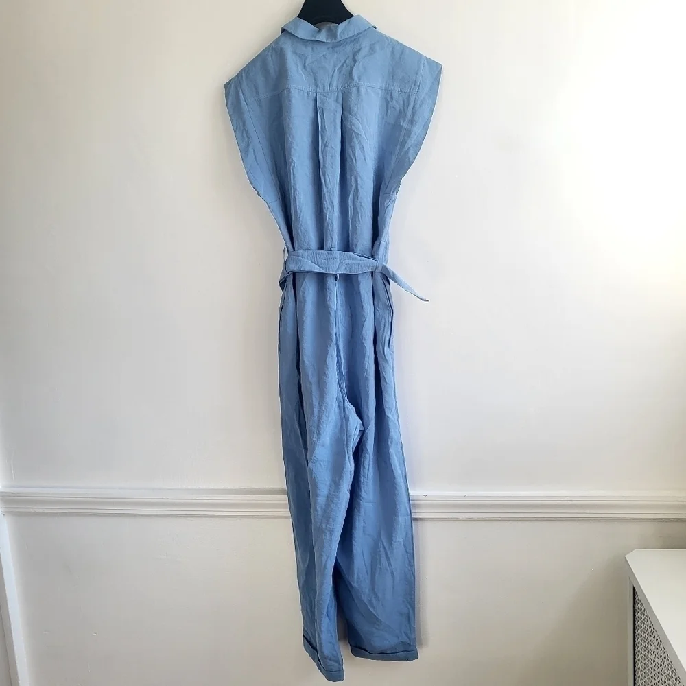 New Zara Soft Belted Blue Jumpsuit NWT Size Small